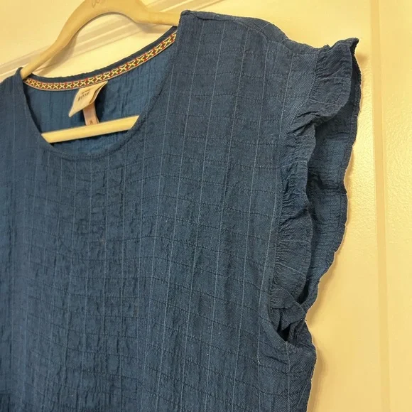 Knox Rose Short Sleeve Textured Babydoll Tiered Dress in Dark Blue, Medium - Picture 4 of 6